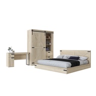 INDEX LIVING MALL ชุดห้องนอน รุ่นเบอร์ลิน ขนาด 6 ฟุต (เตียงนอน+ตู้บานสไลด์+โต๊ะเครื่องแป้ง) - สีเอมสตี้ค โอ๊ค