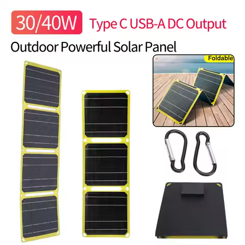30W/40W 5V Outdoor Powerful Solar Panel Foldable Solar Cell Type C USB-A DC Output IP67 Waterproof M