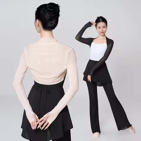Woman Ballet Tops Dance Cardigan Ballet Jacket Coat Adult Nylon Mesh Long Sleeve Dance Shirt Tops fo