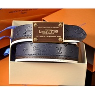 09YL LV Sew Tricolor Embossed Tail Clip Men Women First Layer Bovine Belt Combines With All Casual Be
