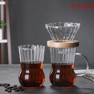 ALISOND1 Glass Coffee Pot, Handle Wood Stand Coffee Dripper, Exquisite Heat-resistant Coffee Filter Manual Hand Drip Kettle Home