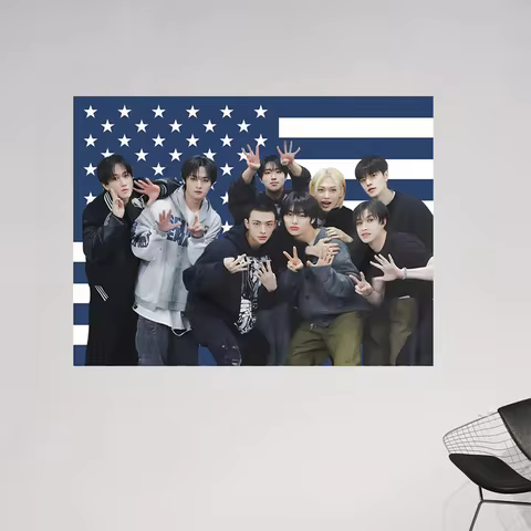 1PC SKZ Concert Banner Pink American Flag 8 Members Participating in Fan Event Durable Home Wall Dec