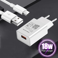 18w Fast Charger Eu Plug Phone Adater Type-C Usb Cable For Oppo A93 A73 A72 A52 A5 A9 2020 F17 Realme X2 X3 X50 X7 3 5 6 7 Pro