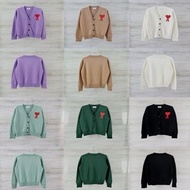 AMI PARIS Ami de Coeur 愛心刺繡針織V領開衫外套