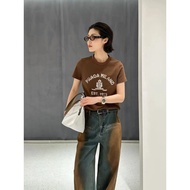 Letter Retro prada Female Logo prada Shirt Short Sleeve American t Old yo