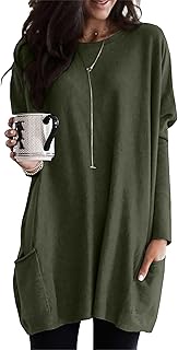 Women's Casual Sweatshirt Long Hem Party Blouse Casual Slim Crew Neck Sweatshirt Knee-Length Poncho 