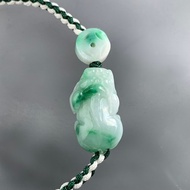 免費開光 天然翡翠 白底花青 招財貔貅手鍊 玉錢 編織款手鍊