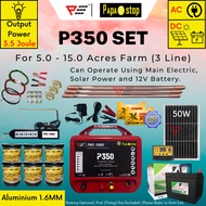PapaStop P350 Energizer 1.6MM Set for 5 .0 - 15.0 Acres (AC/DC) Aluminium Wire Solar Panel Electric 