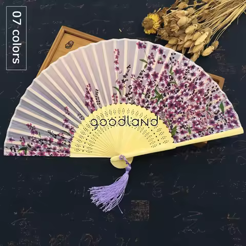 1pcs high quality chinese dhyana style flower blossom purple pink blue silk bamboo hand fan wedding