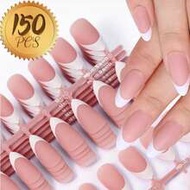 150ชิ้น/ถุง French Gel Nail Tips, 150ชิ้น Short Almond Gel Nail Tips, French Tips Press On Nails, Fr
