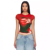G2J8 Red Sweetheart Abstract Flame Pattern Short Sleeve T-Shirt