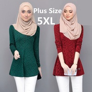 Plus Size 5XL Muslimah Long Sleeved Loose Blouse Baju Casual T Shirt Tops Wear Muslim