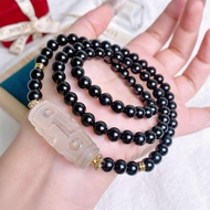 White Crystal Nine-Eyed Dzi Beads+Black Tourmaline Three-Circle Bracelet|Purification Fortune x Powe