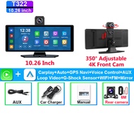 REGJU JMCQ 10.26รถ DVR แบบไร้สายระบบ Android Auto 4K ด้านหน้า1080P กล้องมองหลัง Dashcam GPS Navi Das