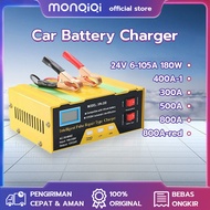 Charger Aki 12V/24V Mobil Lead Acid Smart Battery  6-105AH MF-2B Otomatis Digital Smart Battery Charger Portable Automatic Smart Intelligent Chip Yellow