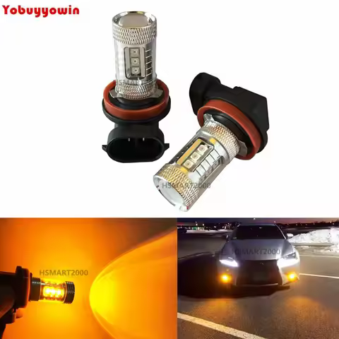 2PCS Amber/Orange H11 H8 80W LED Car Bulbs High Power Super Bright for Car Fog Lights/DRL/Daytime Ru