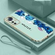Xiaomi 12T 11T Pro 11 Ultra Xiaomi 11 Lite 5G NE Monster Lens Cartoon Stitch Case Shockproof Luxury Plating Mobile Cover with Lanyard
