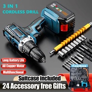 766VF Cordless Drill High Power lmpact Hammer Drill 2 Batteries Electric Screwdriver Drill Multi-Fun