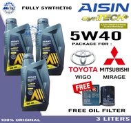 AISIN Fully Synthetic 5W-40 3 Liters Engine Oil Package for Mitsubishi Mirage and Toyota Wigo