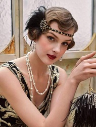 1920年代花樣女郎頭箍，羽毛頭飾，咆哮的20年代復古髮飾派對必備