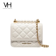 Fashionable VANESSA HOGAN Small Square Bag Diamond Pearl Chain Crossbody Shoulder Bag Soft Cowhide F