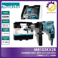 Makita M8103KX2B, 13mm (1/2”) Hammer Drill 430W with Accessories