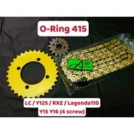 O-RING AJI CHAIN + SPROCKET HARDEN SUP SET 415 LC RXZ Y125 LAGENDA Y15 YAMAHA ORING LIKE RK HYPERTEC