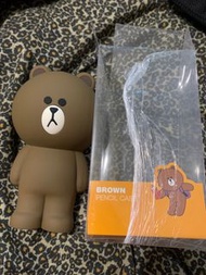 未使用 二手 韓國 Line friends 熊大 矽膠 筆袋 鉛筆盒 布朗熊筆袋  化妝袋 收納袋