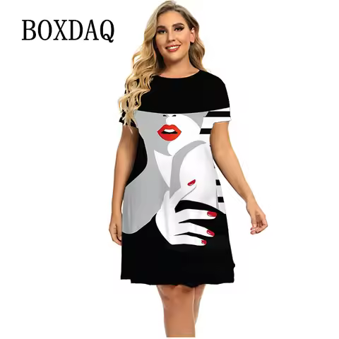 3D Abstract Print Painting Dress For Women 2022 Summer Short Sleeve Fashion Dress Casual Round Neck 