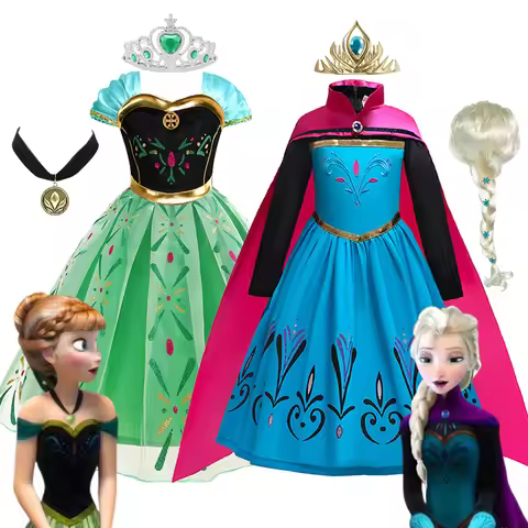 2026 Frozen Elsa Anna Princess Girls Dress Kids Disguise Carnival Halloween Cosplay Costume Birthday