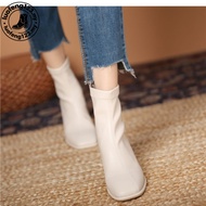 White short boots for women, stretchy and slim, single boots, thick heels, high heels, Martin boots