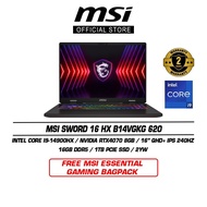 MSI Sword 16 HX B14VGKG 620 (16" QHD+ IPS 240Hz/I9-14900HX/16GB DDR5/1TB SSD/Nvidia RTX4070/Win11)