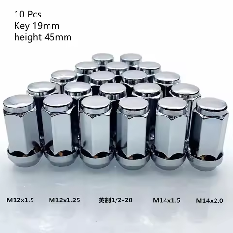 Key 19mm Lug Nuts 45mm height m12x1.25, m12x1.5 , m14x1.5 , m14x2,1/2"-20,Thread Cone Seat Car Wheel