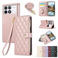 For Xiaomi Poco F6 Pro/Poco X6 Pro ケース 手帳型 Redmi K70/K70E ケース ポコ F6 Pro ショルダー ひし形柄 Poco F6 Pro カバー 人