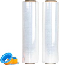 Clear Stretch Wrap Industrial Strength with Plastic Handle 2 Pack 18" x 1000 Feet 80 Gauge, Plastic Pallet Supplies Durable Self-Adhering for Packing, Moving, Heavy Duty Shrink Film Rolls, BOMEI PACK