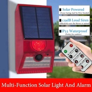 2-In-1 Solar Motion Sensor Detector Alarm Light Remote Control Siren Waterproof 129dB Siren Lamp For