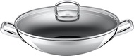 Silit Hongkong Induction Wok 36 cm with Glass Lid Stainless Steel Coated Ceramic Coating
