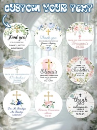 35/63pcs Customized Baptism Thank You Stickers Gift Tags, 4x4cm Round, Girls Personalized Stickers F
