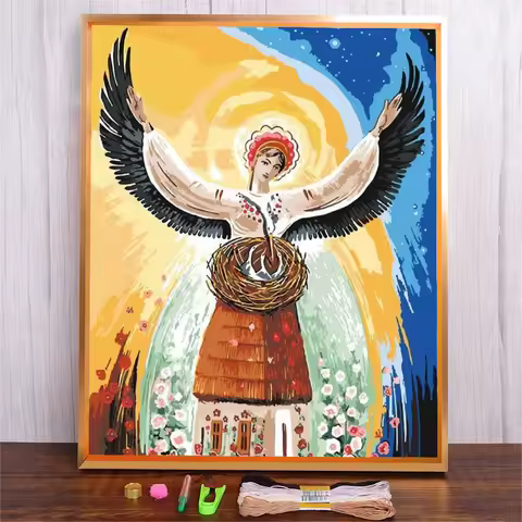 Ukraine Peace Girl Pattern Stamped Cross Stitch DIY Hand Embroidery 14CT 11CT White Fabric Sewing Ki