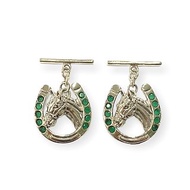 Victorian Style Horseshoe &amp; Emerald Stone 925 Sterling Silver Mens Fathers Gift