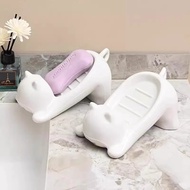 [Ready Stock] Cat Plastic Soap Box Creative Cute Bathroom Soap Box Shelf Toilet White Cat Soap Box W