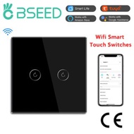 BSEED WiFi Wall Switch 2 Gang 1 Way，Single Live Wire， Smart Touch Switches，Blue Backlight Support，Go
