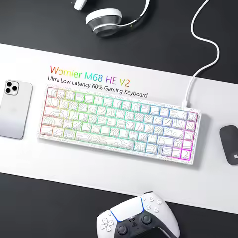 Womier M68 HE V2 White Topographic Web Drive Rapid Trigger Rgb Mechanical Keyboard Magnetic Switches
