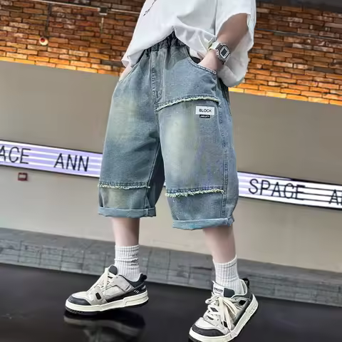 Brief Style Children Summer Shorts For Boys Solid Color Patchwork Denim Shorts Jeans Kids Teenager C