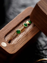 1枚精美的戒指女士珠寶,女性 S925 純銀優雅綠戒指精細珠寶,適合女孩日常裝扮和復古派對裝飾