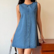 Women Casual Loose Sleeveless Denim Mini Dress, Blue, Summer / Summer Outfits / Summer Clothes,Sprin