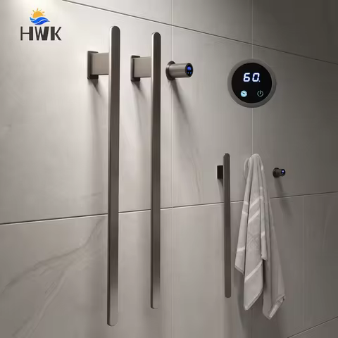 Gray Bathroom Towel Warmer Hidden Wires Electric Heated Towel Rail Temperature Time Control Bath Ele