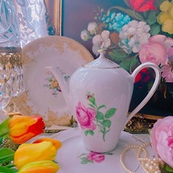 1950年德國百年手工手繪骨瓷咖啡壺花茶壺 庫存品下午茶茶壺