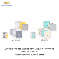 Luvable Friends 6 Pc Washcloths (Woven Terry) 05972/05973