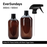(3pcs/5pcs/10pcs) EverSundays Amber PET Plastic Bottles + Black Trigger Spray - 300ml/500ml